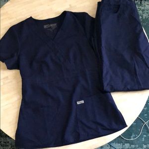 Navy blue scrub top and bottom. Greys anatomy